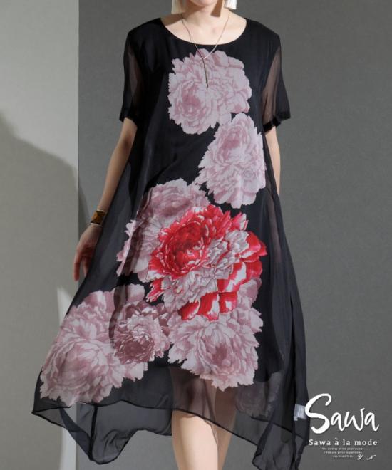 大輪の花咲き誇るシアーワンピース
