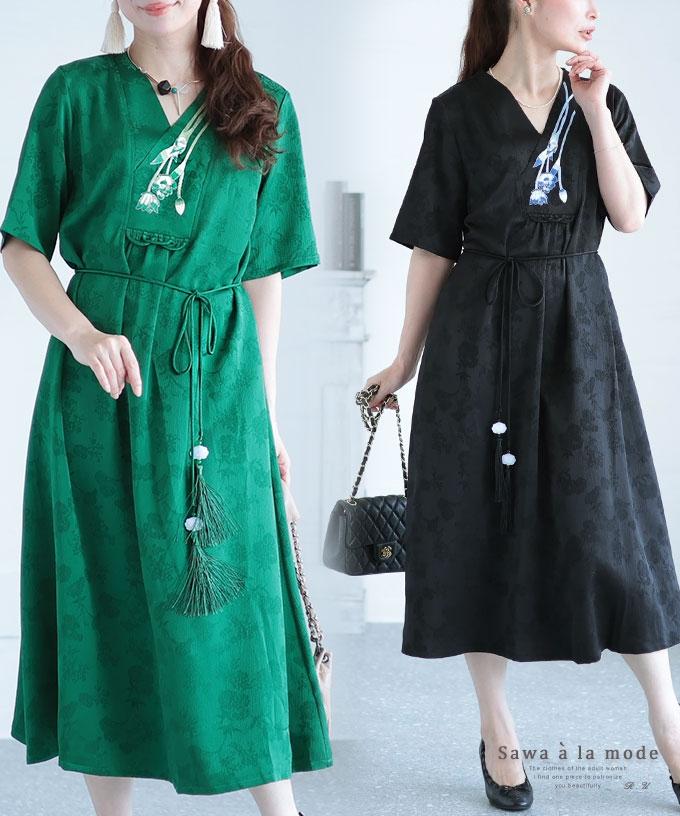 オリエンタルな花柄ジャガードワンピース【5月31日20時販売新作】