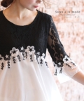 レディース 大人 上品 花刺繍とレースの大人ブラウス