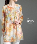 レディース 大人 モード 花模様のシアーシフォンチュニック