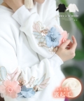 レディース 大人 上品 花刺繍袖の暖か裏起毛トレーナー