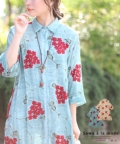レディース 大人 上品 浮き上がる花刺繍コットンシャツチュニック
