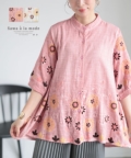 レディース 大人 上品 刺繍で描いた花柄シャツチュニック【ゆうパケット可】 mode-9646